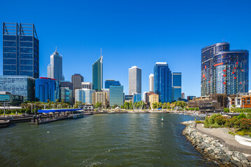 Skyline of Perth by Swan River in Western Australia, WA, Australia