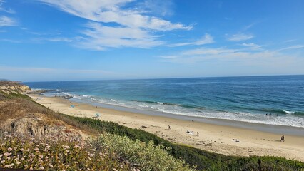 california beach with blue sky and blue water