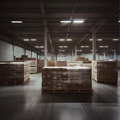 A warehouse filled with boxes and pallets, warehouse with containers, warehouse with pallets, warehouse, forklift in warehouse, stack of boxes, industry, storage, building