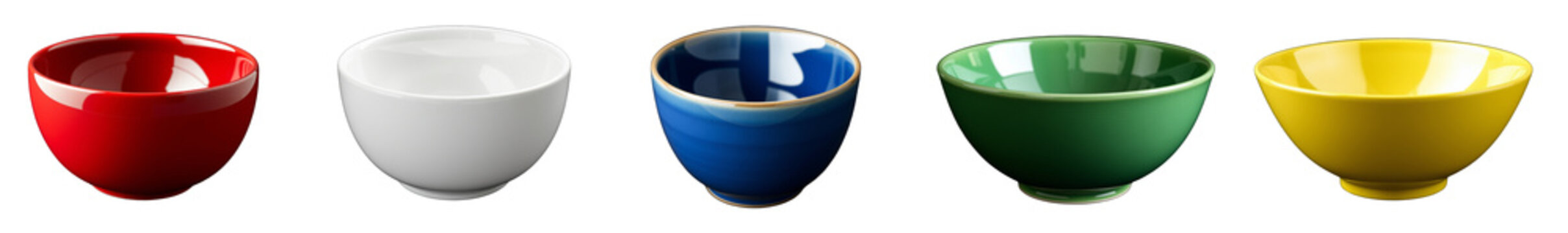set of colorful seramic bowls isolated on transparent background.generative AI