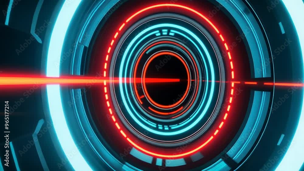 Poster dynamic abstract composition featuring neon circles and lines emitting light