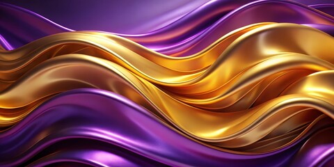 Fototapeta premium Golden and Purple Waves Abstract Background, 3D render, texture, liquid, abstract art
