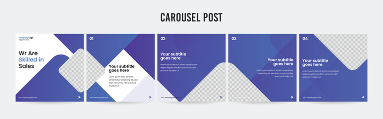Set of minimalist business carousel post, Customize social media template design, Instagram and LinkedIn carousel post, template eps 10.	