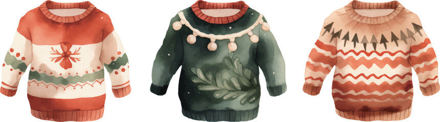 Watercolor ugly Christmas sweater collections