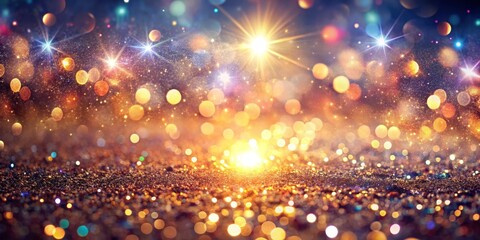 Golden Glitter Background with Colorful Lights, Bokeh, Sparkles, celebration, festive, holiday