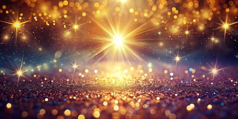 Fototapeta premium Golden Glitter Bokeh Background with Starburst Light, bokeh, lights, sparkle , glitter