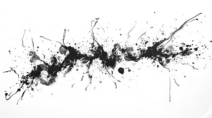 An abstract black ink splatter spreading across transparent background, creating a bold, chaotic visual impact. The high-contrast design evokes a sense of spontaneity and energy.