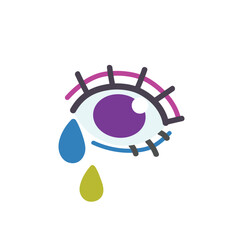 Cartoon crying eye. Esoteric minimalistic eye logo. Bright simple eye with tears. Vector illustration