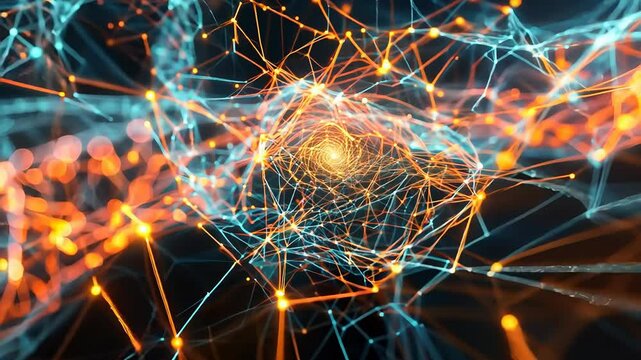 Abstract Neural Network Animation with Glowing Nodes and Connections