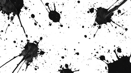 An abstract black ink splatter spreading across transparent background, creating a bold, chaotic visual impact. The high-contrast design evokes a sense of spontaneity and energy.