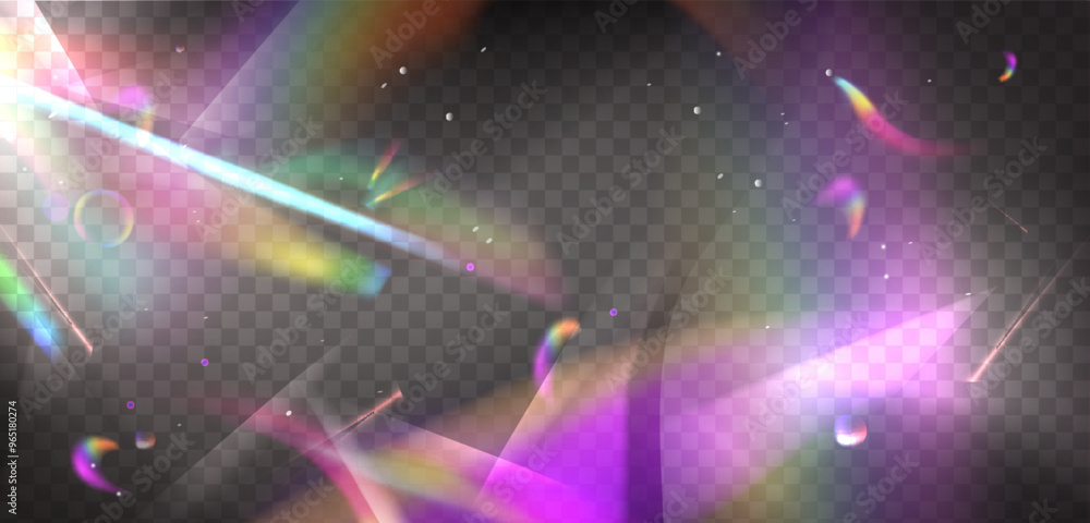 Poster horizontal background with rainbow flare effect. realistic 3d vector bg with abstract iridescent hol