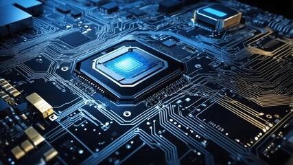 Fototapeta premium コンピュータ技術の進化を表現する抽象構造回路が描く、ビジネスコンセプト向けの背景ビジュアル