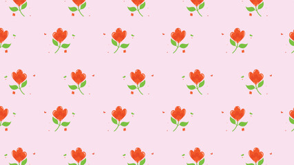 cute orange cartoon flower with leaf seamless pattern in pinky background for fabric print, paper print, social media, party print or any use. flower doodle