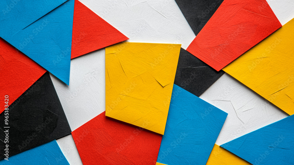 Poster geometric paper collage in primary colors with sharp lines and subtle textures