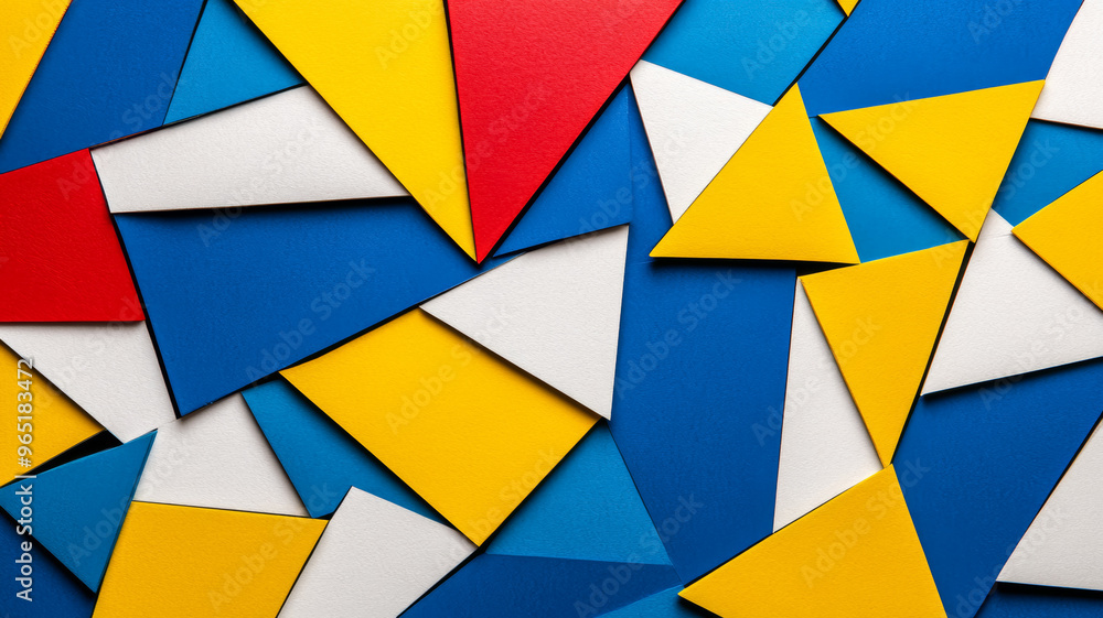 Wall mural Geometric paper collage in primary colors with sharp lines and subtle textures 