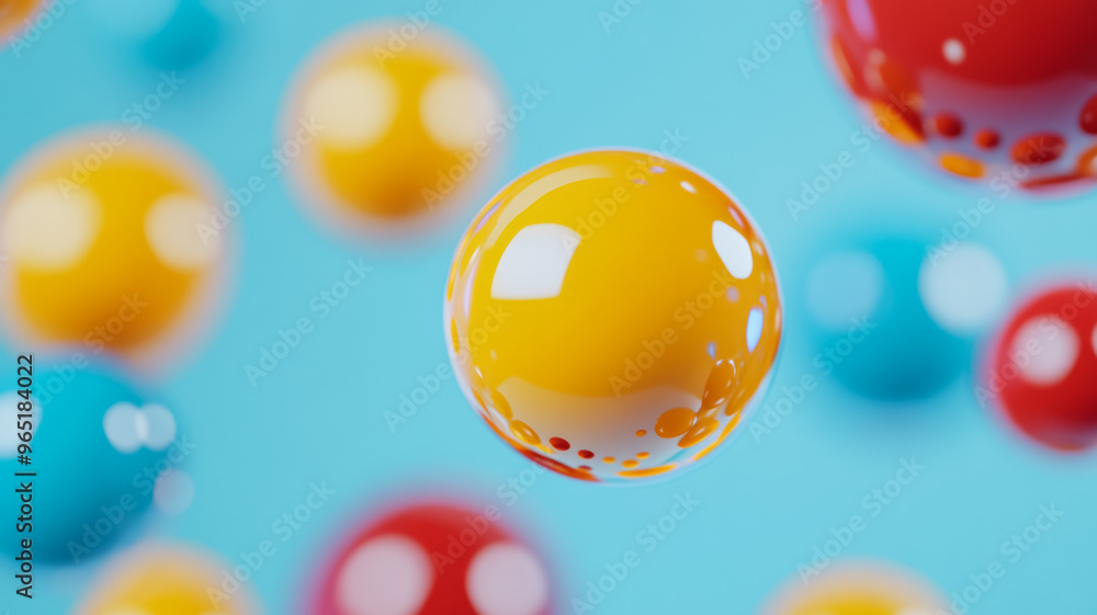 Aufkleber macro shot of yellow red and blue paint bubbles with a soft blurred gradient background