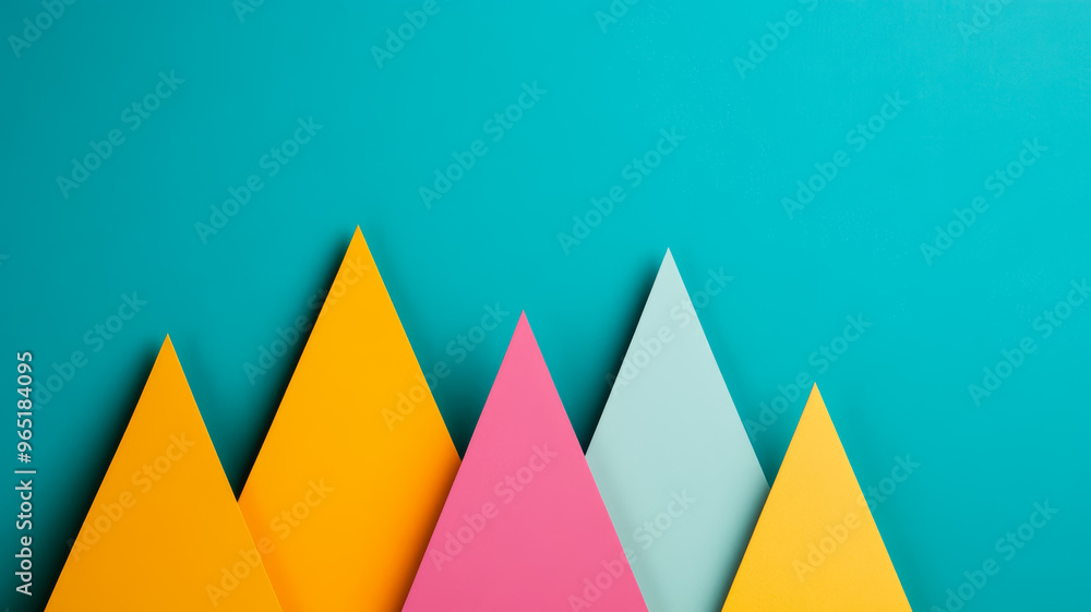 Aufkleber minimalist composition with triangular paper shapes in vibrant colors and thin white lines