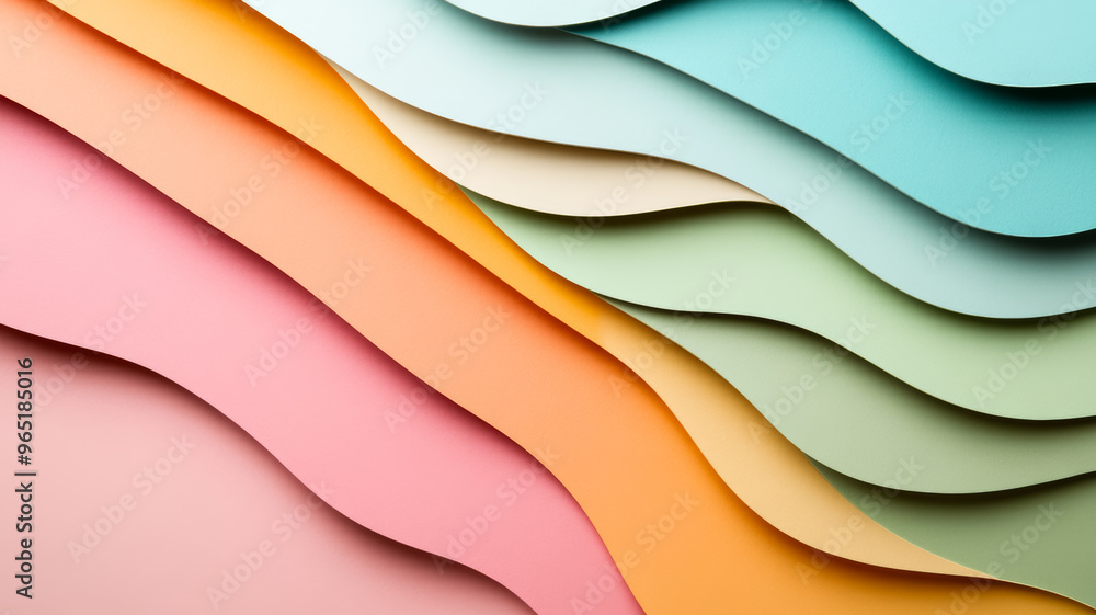 Poster soft pastel colored paper cut out layers in organic shapes with subtle lines on a textured backgroun