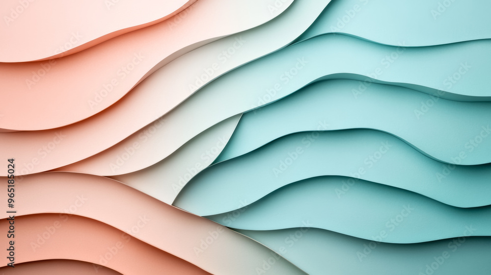 Poster soft pastel colored paper cut out layers in organic shapes with subtle lines on a textured backgroun