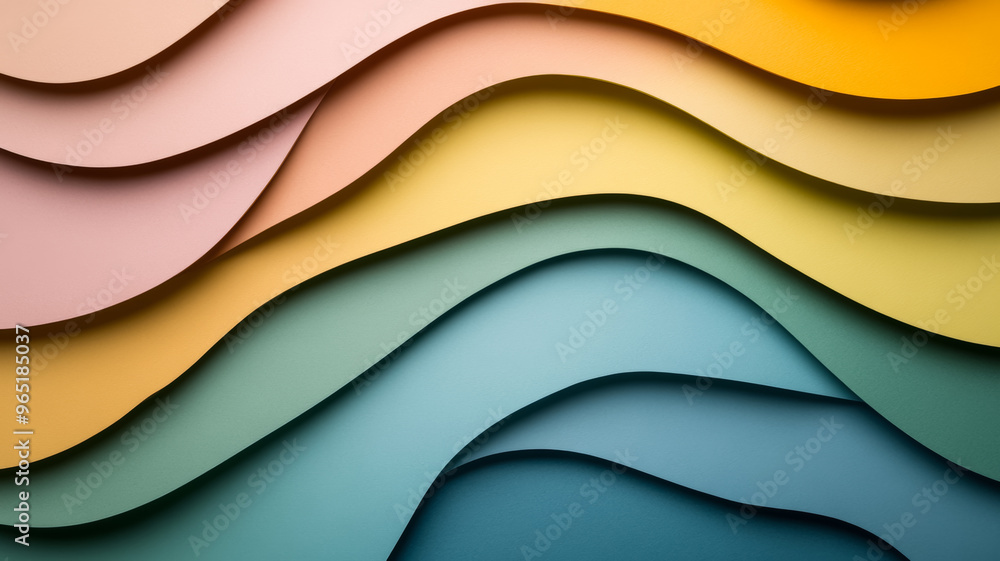 Poster softly layered paper textures in gentle colors with minimalistic geometric lines and shapes