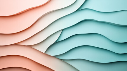 Soft pastel colored paper cut out layers in organic shapes with subtle lines on a textured background 