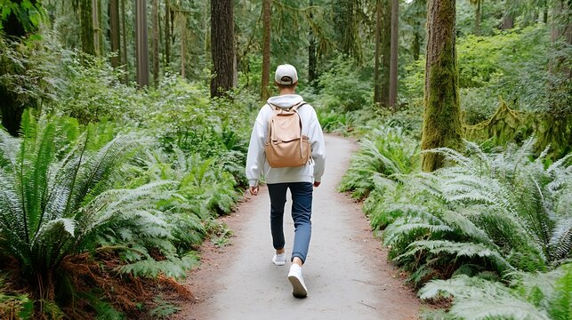 Person walking down a path in a lush forest, beginning a new journey