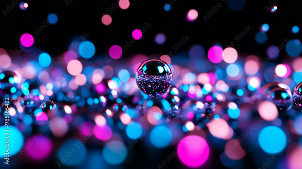 Aufkleber tiny iridescent paint bubbles merging into one another on a pitch black backdrop