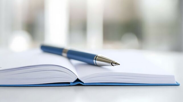 Blank page in a notebook with a pen, ready for writing a new chapter