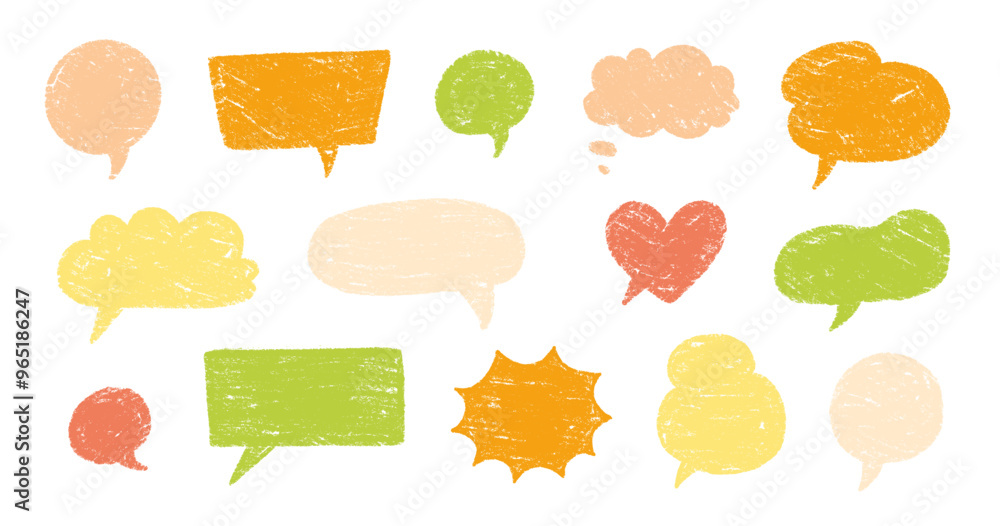 Leinwandbilder crayon talk speech balloon frame doodle vector. hand drawn crayon doodle speech cloud bubble set. ch