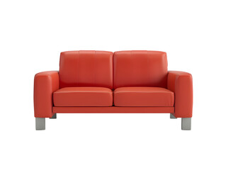 Fototapeta premium Modern red loveseat sofa with a sleek design and bold color. Isolated on a transparent background.