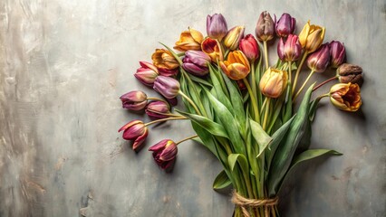 Romantic still life of dried tulips in a beautiful bunch , romance, love, flowers, tulips, dried, bouquet, vintage, elegant