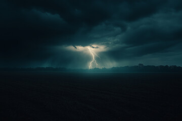 Fototapeta premium Lightning over the field. Landscape with thunderbolt striking