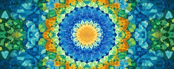 Abstract Mandala with Blue, Green, and Yellow Hues