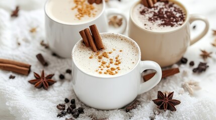 Warm beverages from various cultures, presented on a white canvas.