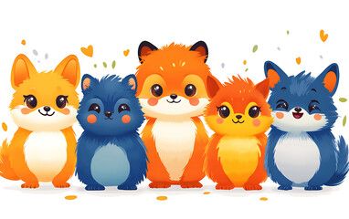 Obraz premium Adorable Cartoon Animal Faces Collection on White Background