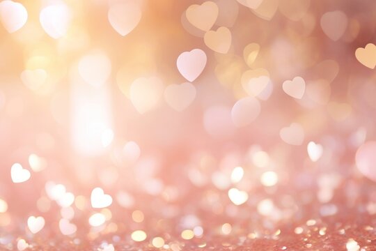 Pastel pink heart pattern bokeh effect background glitter.