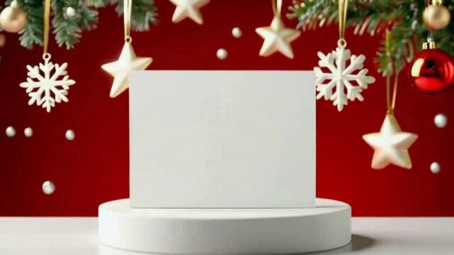 Christmas Card Mockup - Festive Greeting Card Design Template with Snowflakes and Ornaments, holiday-themed greeting card designs
