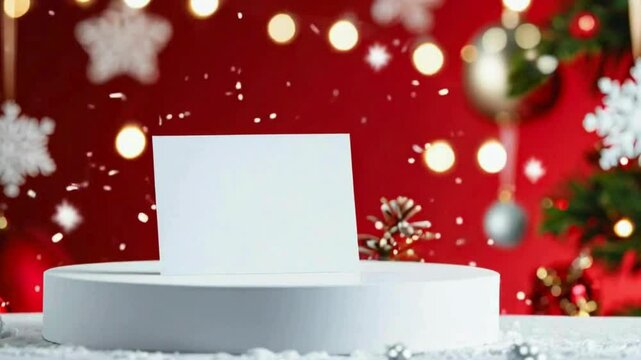 Christmas Card Mockup - Festive Greeting Card Design Template with Snowflakes and Ornaments, holiday-themed greeting card designs
