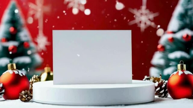 Christmas Card Mockup - Festive Greeting Card Design Template with Snowflakes and Ornaments, holiday-themed greeting card designs
