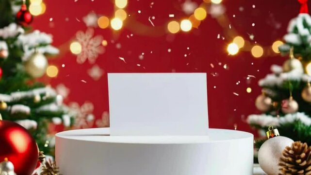 Christmas Card Mockup - Festive Greeting Card Design Template with Snowflakes and Ornaments, holiday-themed greeting card designs
