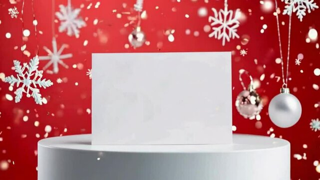 Christmas Card Mockup - Festive Greeting Card Design Template with Snowflakes and Ornaments, holiday-themed greeting card designs
