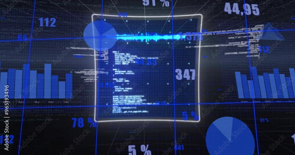 Poster animation of data processing on black background
