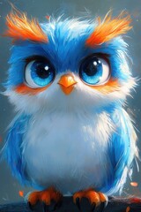 Obraz premium Cute blue owl with big eyes. This image is perfect for children's books, websites, and other projects that require a friendly and whimsical touch.