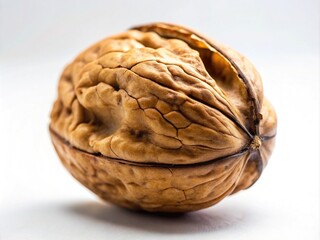 Fototapeta premium The brown nut blends into the background, its soft colors muted, as its cracked shell reveals a faint white undertone.