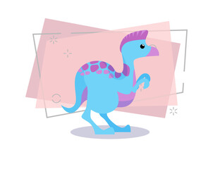 Blue and pink dinosaur illustration. Creature, animal. Nature concept. Vector illustration can be used for topics like history, school, kid books