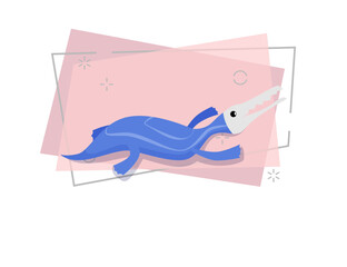 Blue ichthyoid dinosaur illustration. Creature, animal. Nature concept. Vector illustration can be used for topics like history, school, kid books