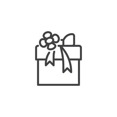 Gift Box with Flower line icon