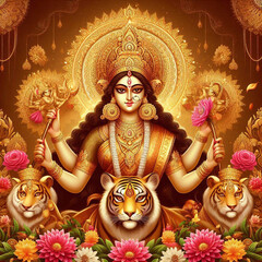 god durga in happy durga puja subh navratri background
