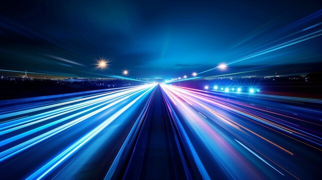 Dynamic Night Traffic on Highway with Long Exposure Light Trails Photograph