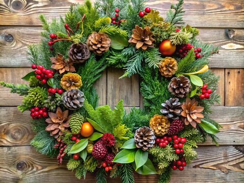 Vibrant florals and lush greenery intertwined with rustic twigs and pinecones form a stunning seasonal wreath, perfect for autumnal or winter holiday decorations.